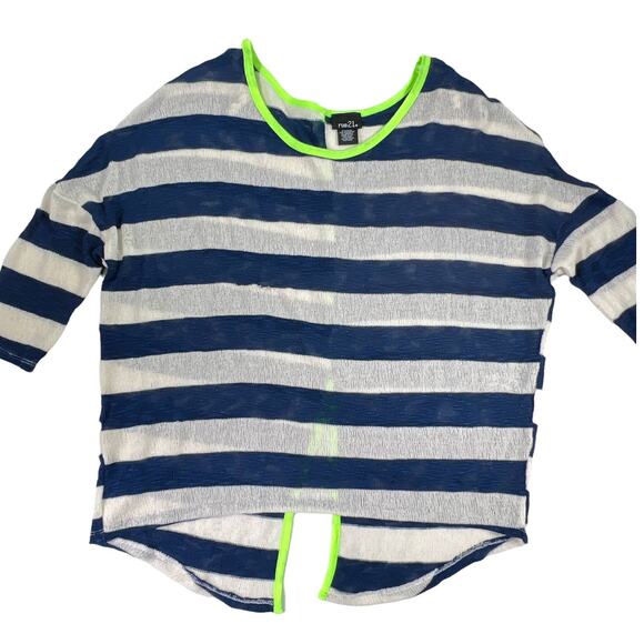 Rue 21 Navy & White Striped Drop Shoulder Sweater Split Tail 3/4 Sleeves Large - Picture 1 of 11